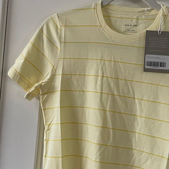 New Everlane Yellow Striped Organic Cotton Crew Neck Tee T Shirt Top Size Small - Picture 4 of 9
